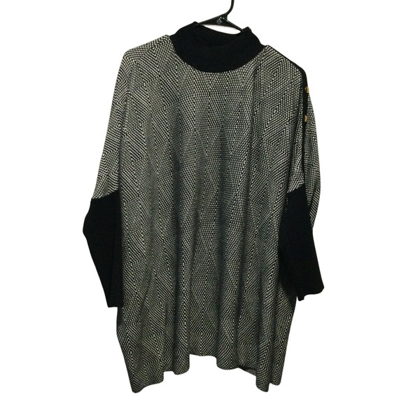 Joseph A Tops - Joseph A Black Gray Diamond Knit Mock Neck Tunic Top Womens XL Buttons